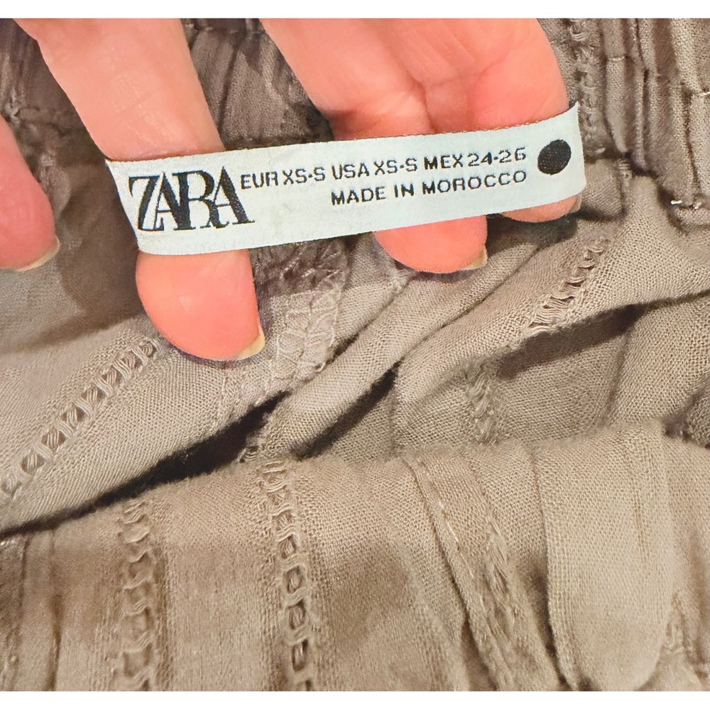 Zara Two Piece Set Ruffle Peplum‎ Cami Top Cargo Pants Taupe Brown XS - Picture 11 of 11